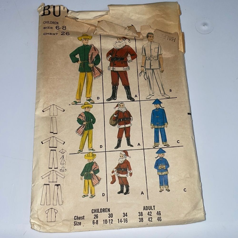 Vtg Butterick child’s costume sewing pattern (Santa‎ Claus, a Mexican or Asian)